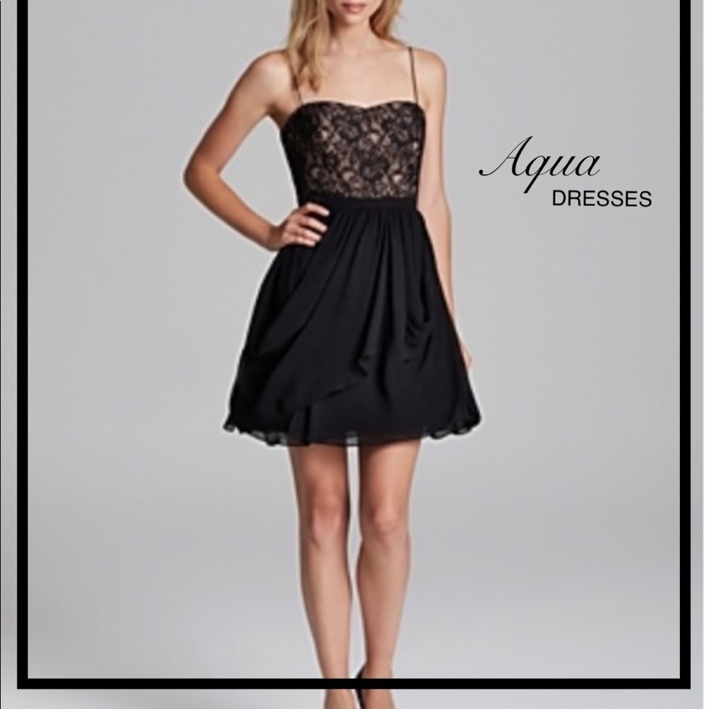 Aqua Dresses Black/Nude Spaghetti Strap Lace Dress